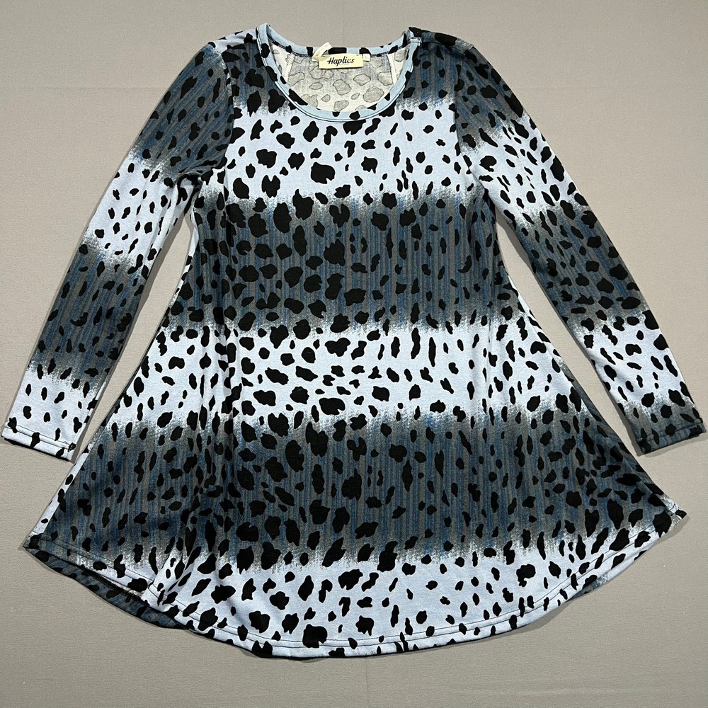 Haptics Tunic Top Animal Print Ombre‎ Swing Long Sleeve Blue Gray Womens Size S